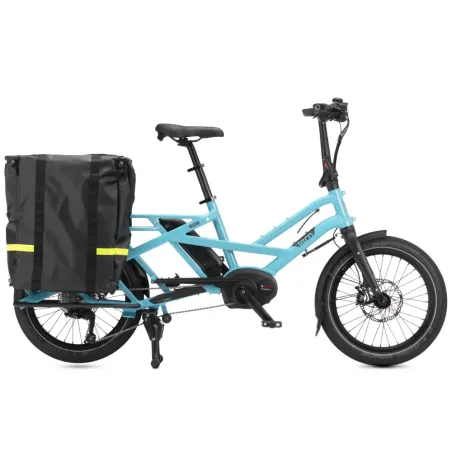 Le Storm Box Mini -Tern transforme l'arrière du vélo longtail Tern en un grand compartiment protégé contre les intempéries.